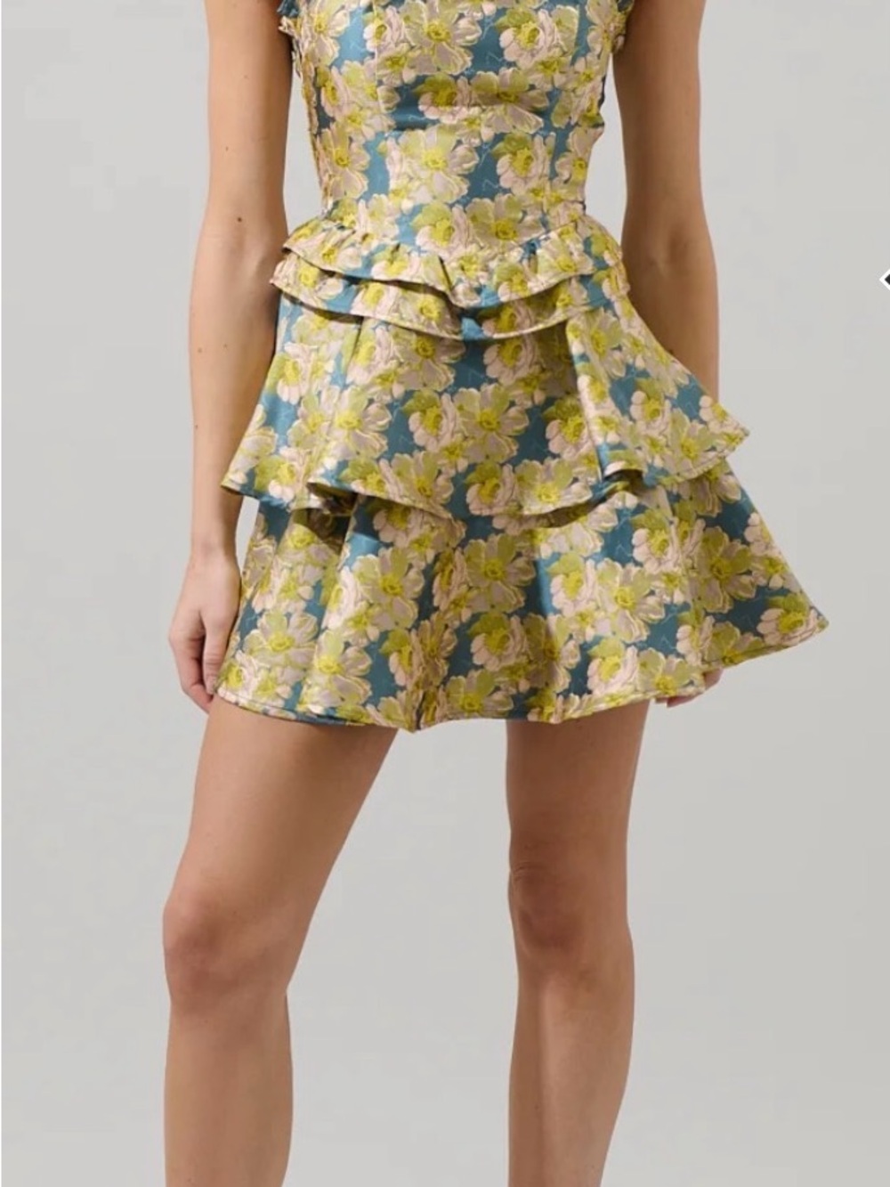 Sugarlips Blue Floral Tiered Peplum Skater Dress